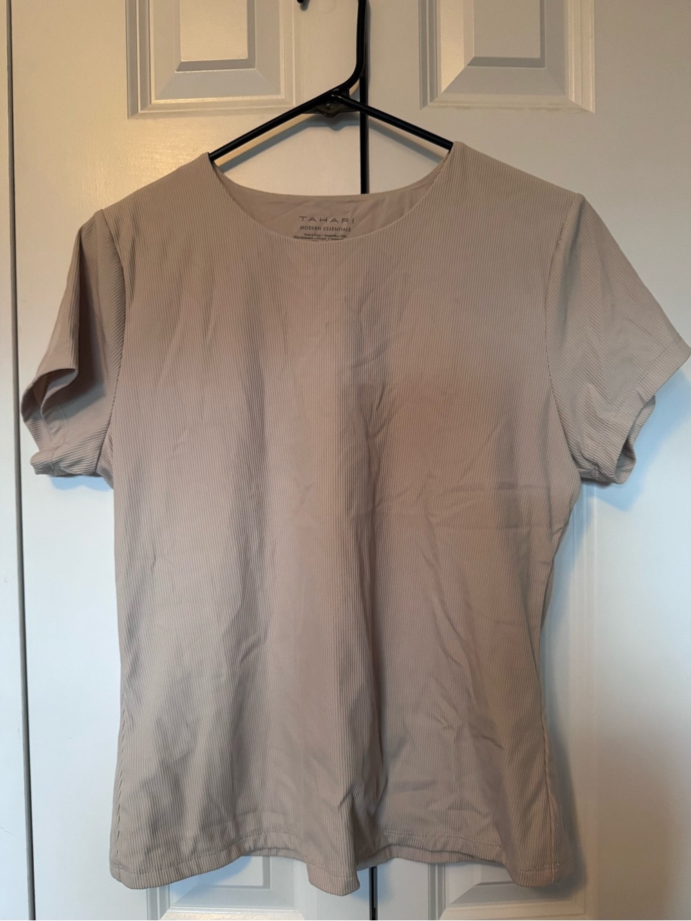 Tahari Short Sleeve Crewneck Top in Taupe Beige